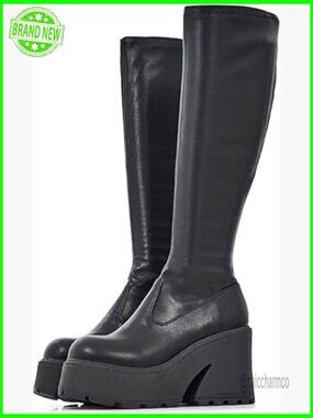 Knee High Platform Chunky Heel Combat Boots Round Toe